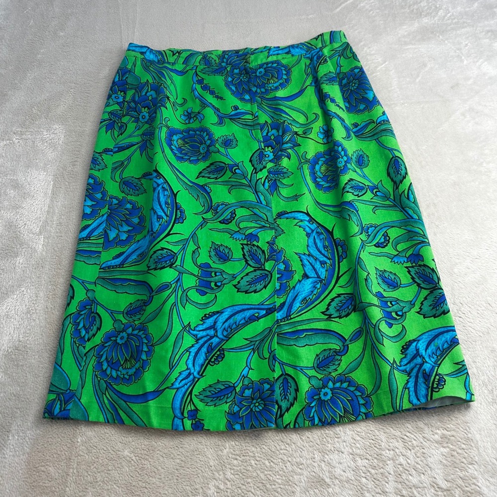 BRECKENRIDGE GREEN BLUE Paisley LINEN/RAYON Pencil Straight Skirt UK 16/US 12 - Picture 3 of 6
